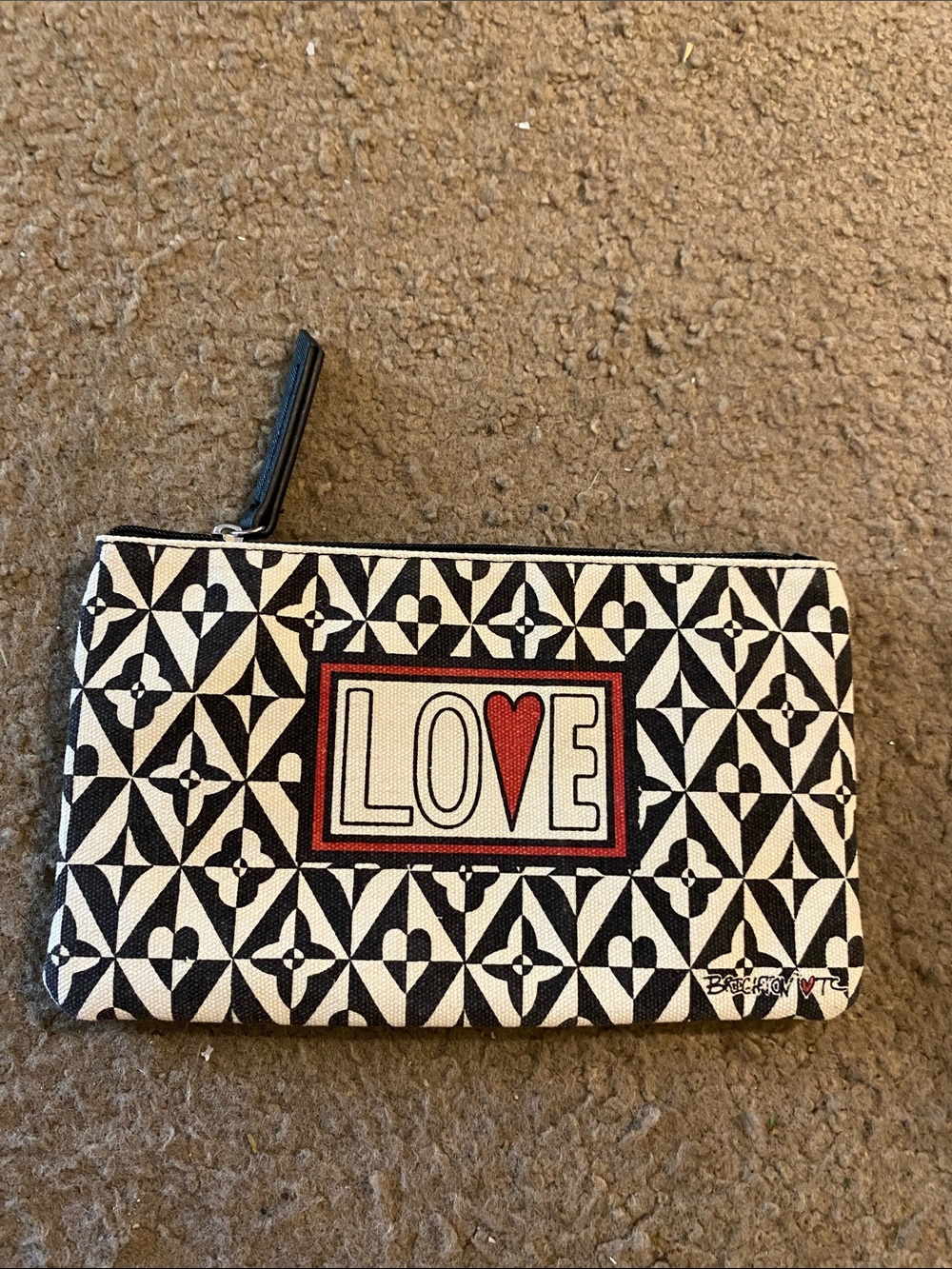 Brighton Black and White Canvas LOVE Pouch with Red Heart Accent